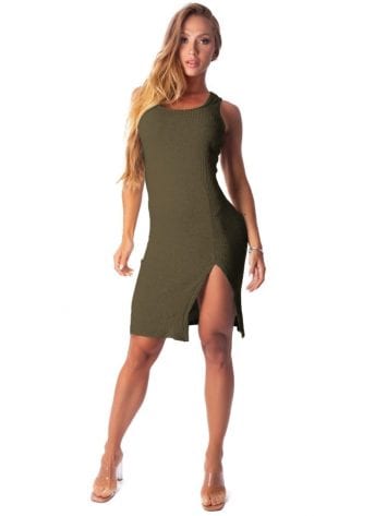 Let’s Gym Fitness Vestido Canelado Lux and Power – Military Green